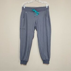 Figs Gray Jogger Pants with Teal Drawstring